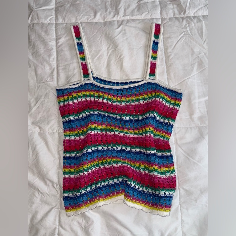 GAP Multicolor Striped Crochet Tank Top